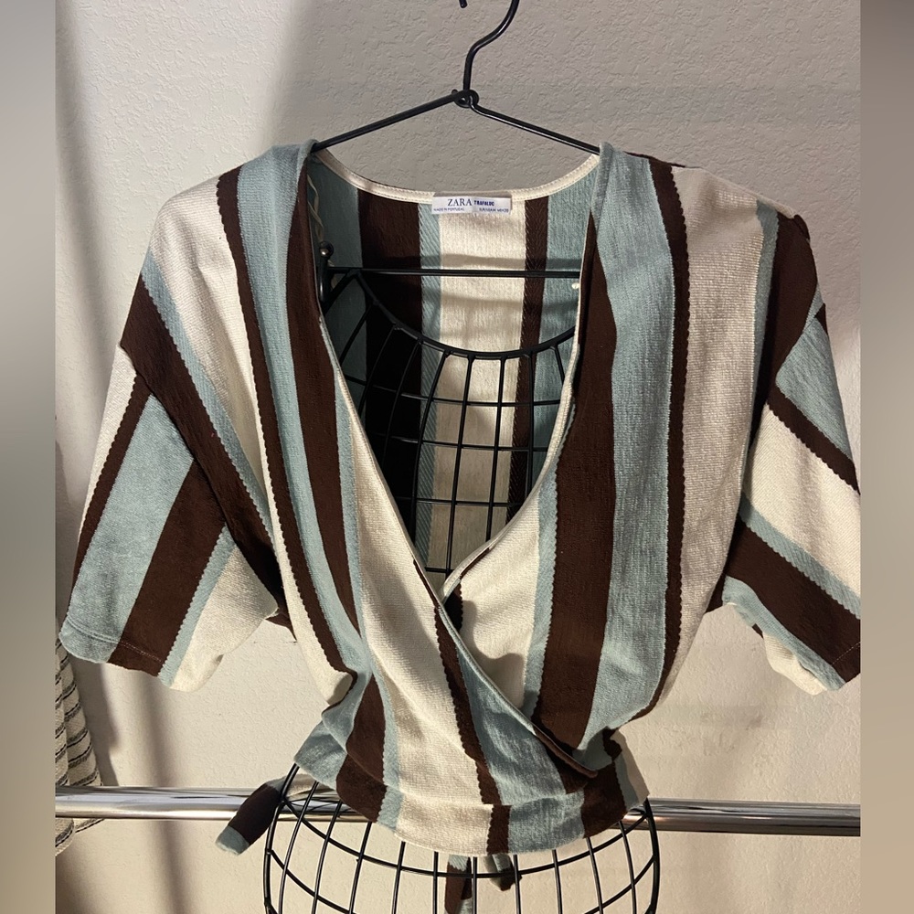 ZARA Striped Wrap Blouse
